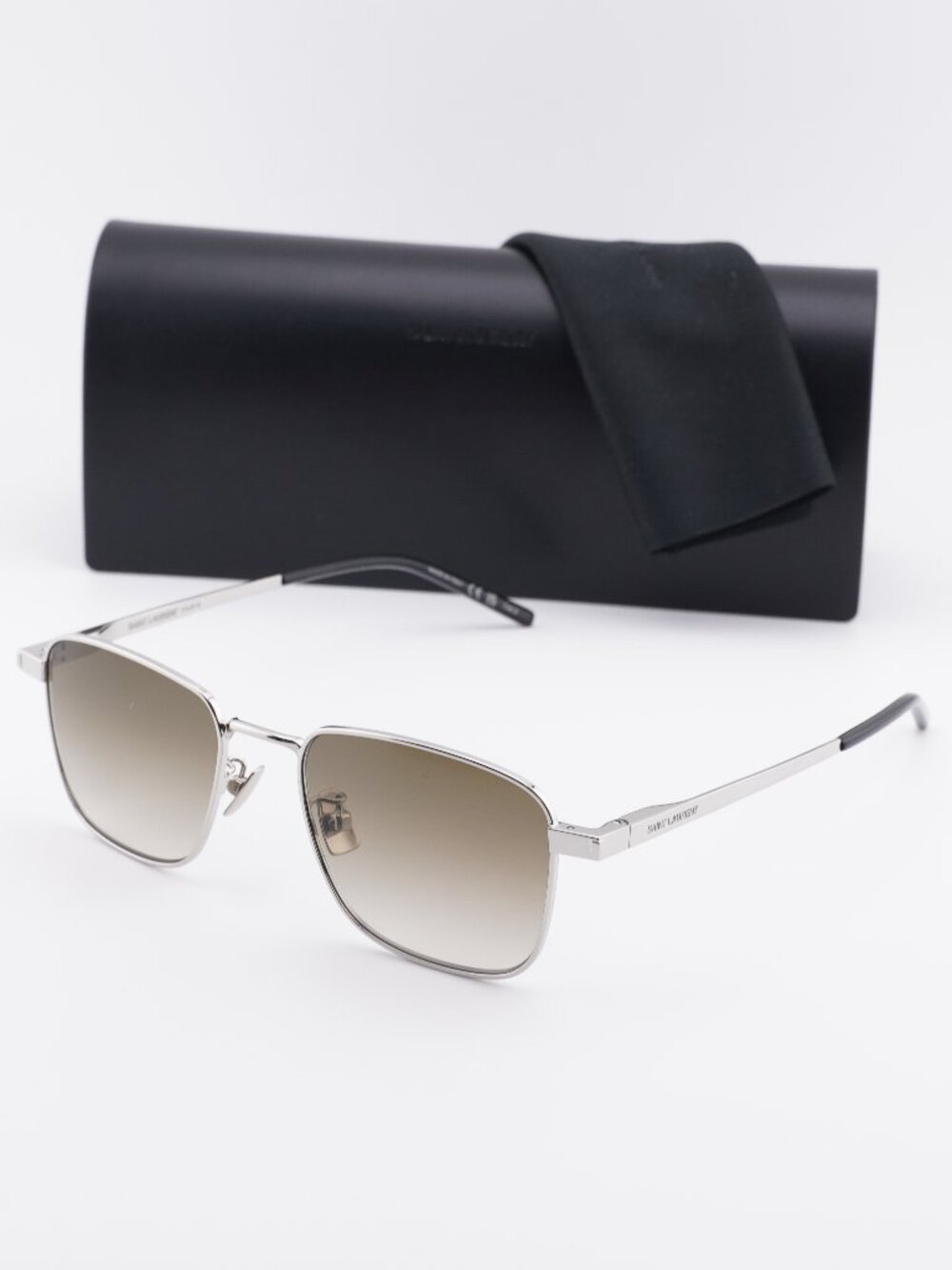 Saint Laurent SL529 006 Square Sunglasses - Silver \ Green Gradient Mirror